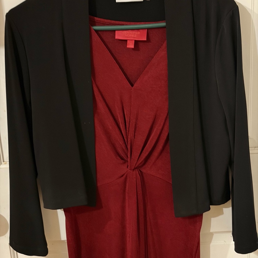 Ruby red dress with black shrug size small dress xs shrug short sleeve